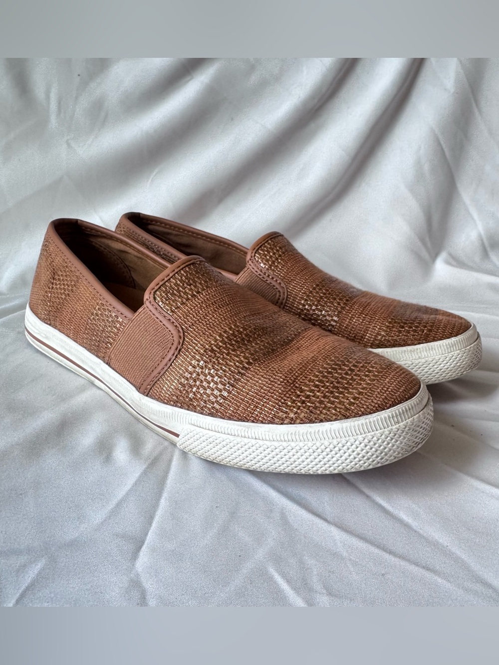 Ralph Lauren Women’s Slip-On Woven Brown Sneakers Casual JINNY Shoes Sz 7.5 EUC
